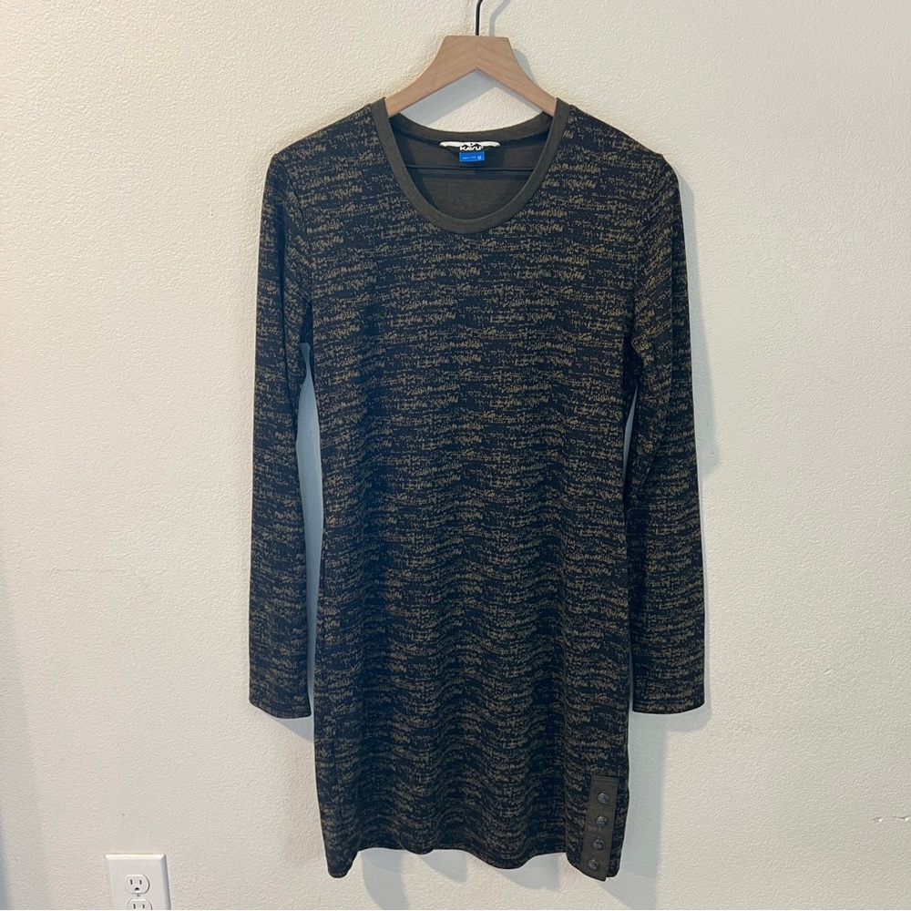 Kavu Womens Size M Black & Green Geometric Printed Long Sleeve Knee Length Dress